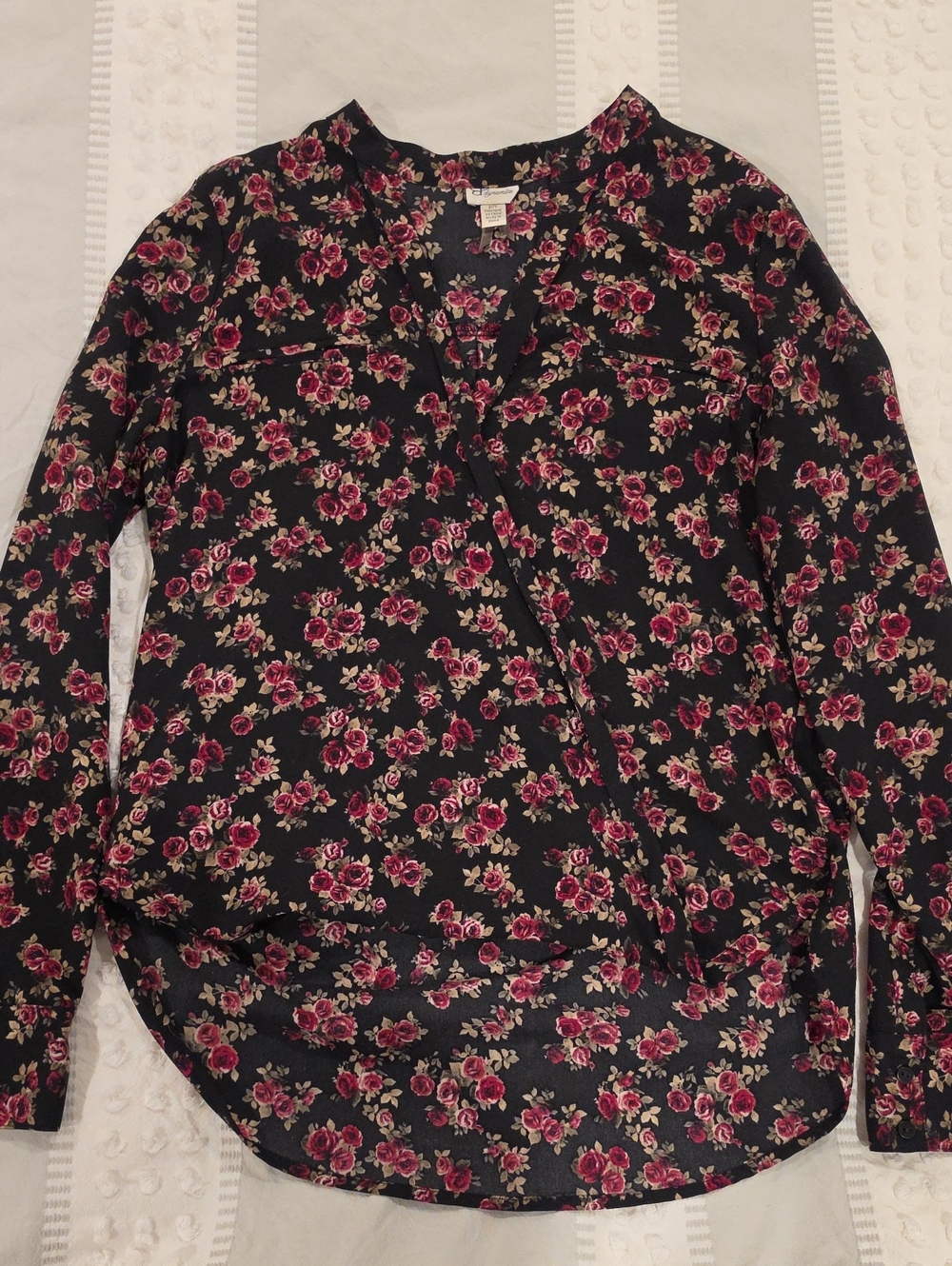 Dynamite Black Blouse with Pink Floral Print